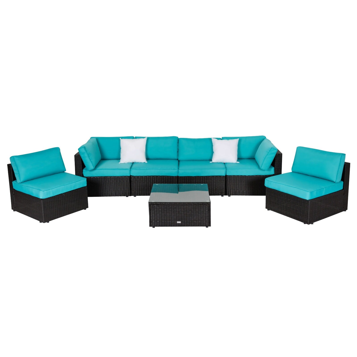 Kinbor Outdoor Patio 7 Pieces Furniture Sofa Sets, Rattan Wicker Sectional Sofa Conversation Set With Cushions & Coffee Table
