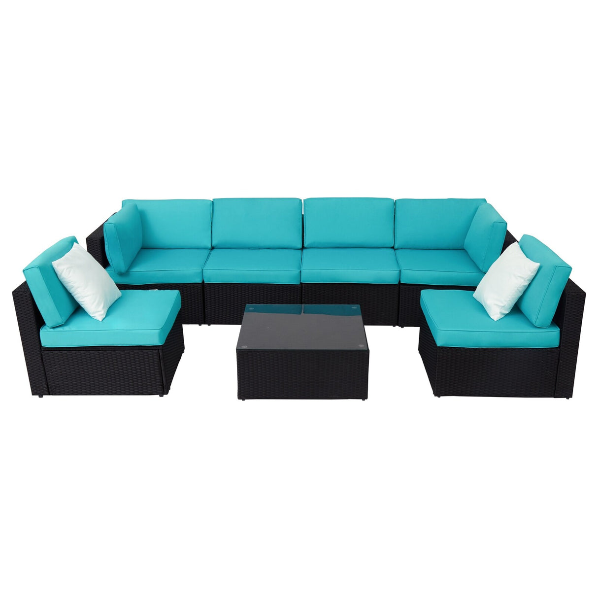 Kinbor Outdoor Patio 7 Pieces Furniture Sofa Sets, Rattan Wicker Sectional Sofa Conversation Set With Cushions & Coffee Table