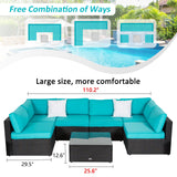 Kinbor Outdoor Patio 7 Pieces Furniture Sofa Sets, Rattan Wicker Sectional Sofa Conversation Set With Cushions & Coffee Table