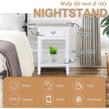 Kinbor Set of 2 Nightstand Bedroom End Table Bedside with Drawer Storage Shelf, Console Table with Mental Handle, White