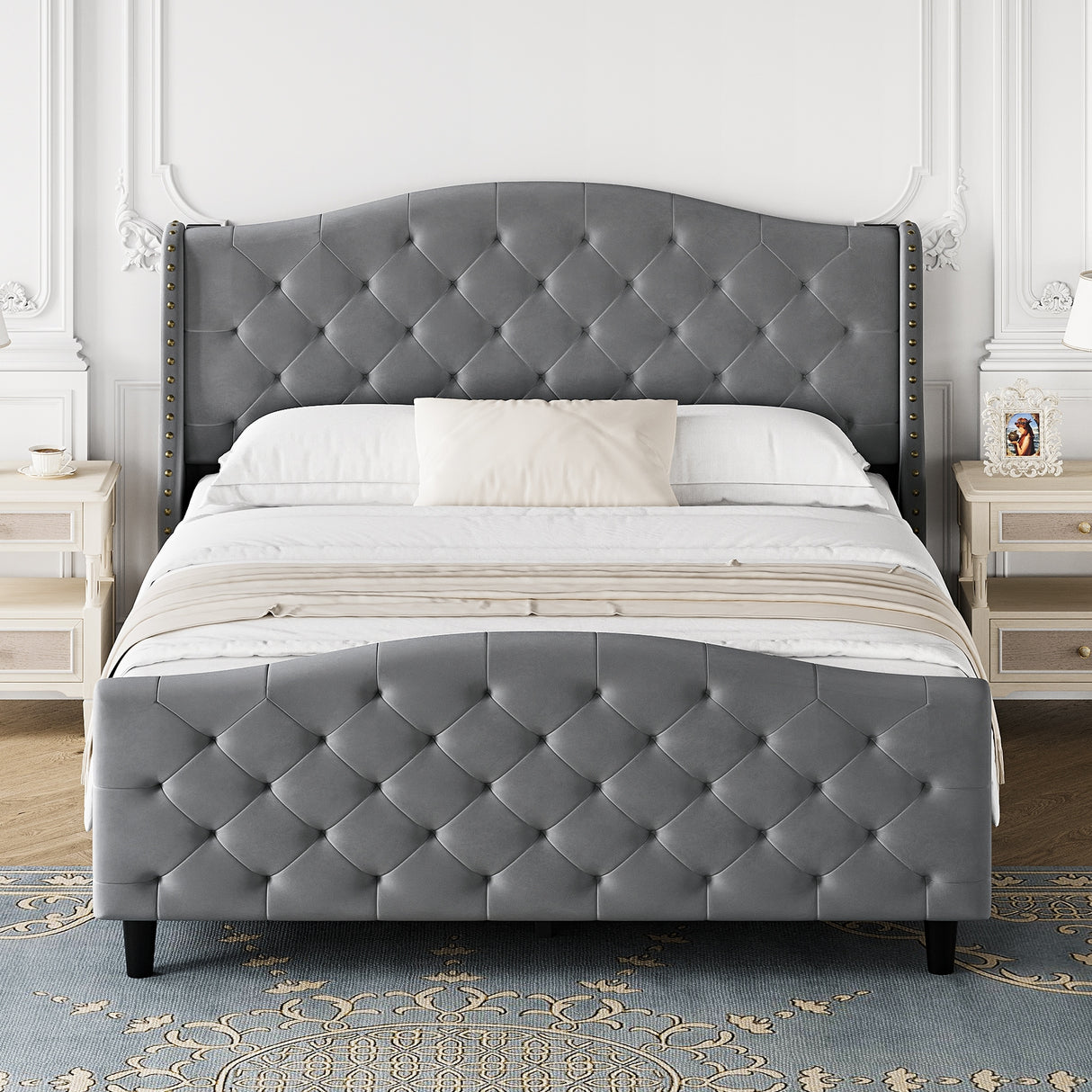 Queen Bed Frame with Headboard and Footboard