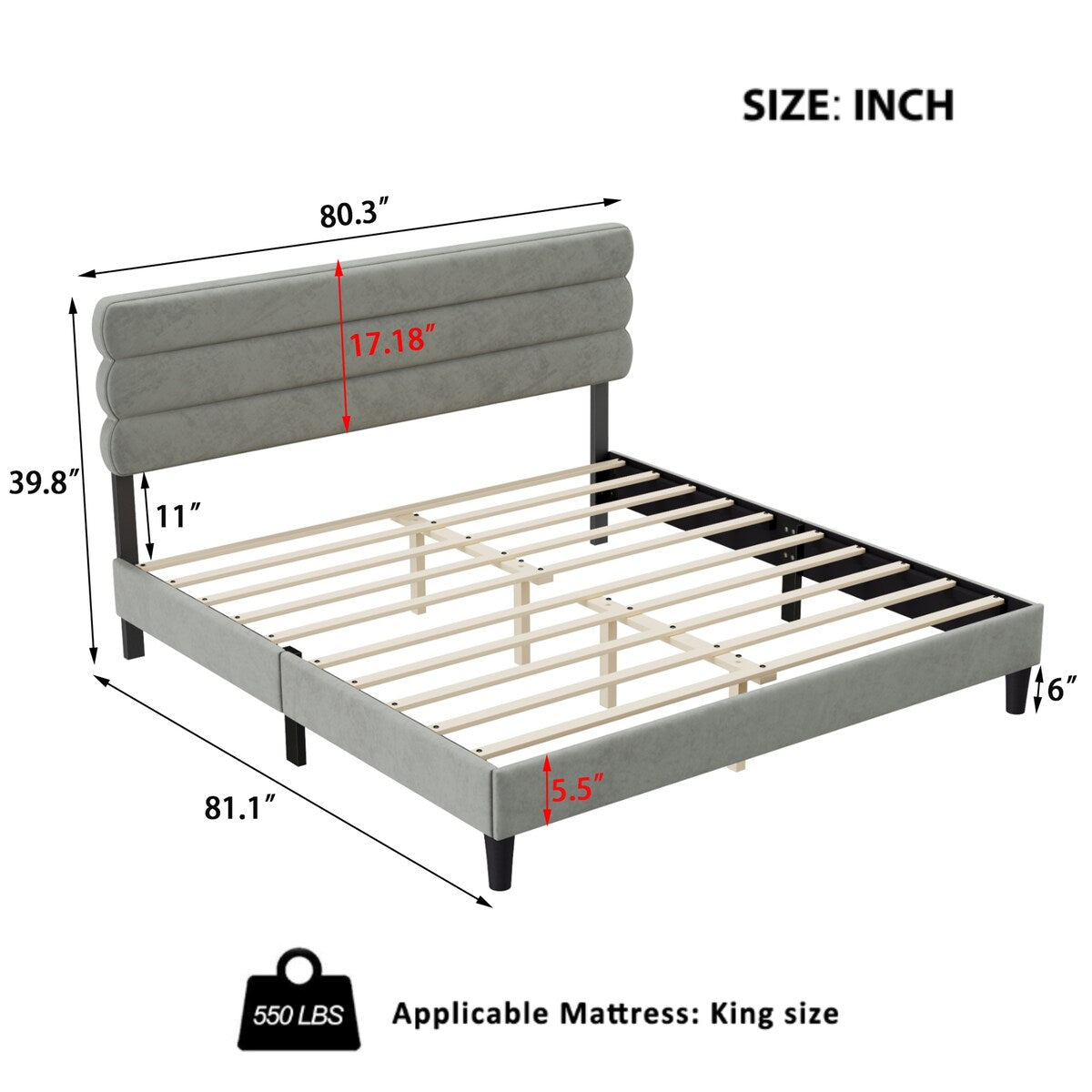 King Bed Frame with Headboard