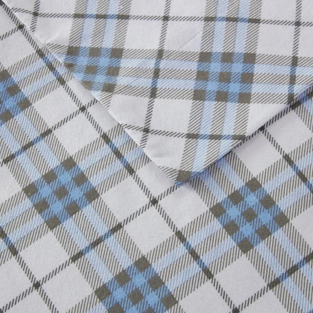 King Cozy Cotton Flannel Printed Deep Pocket Sheet Set Blue Plaid