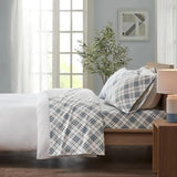 King Cozy Cotton Flannel Printed Deep Pocket Sheet Set Blue Plaid