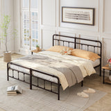 King Platform Bed with Victorian Style Wrought Iron-Art Headboard