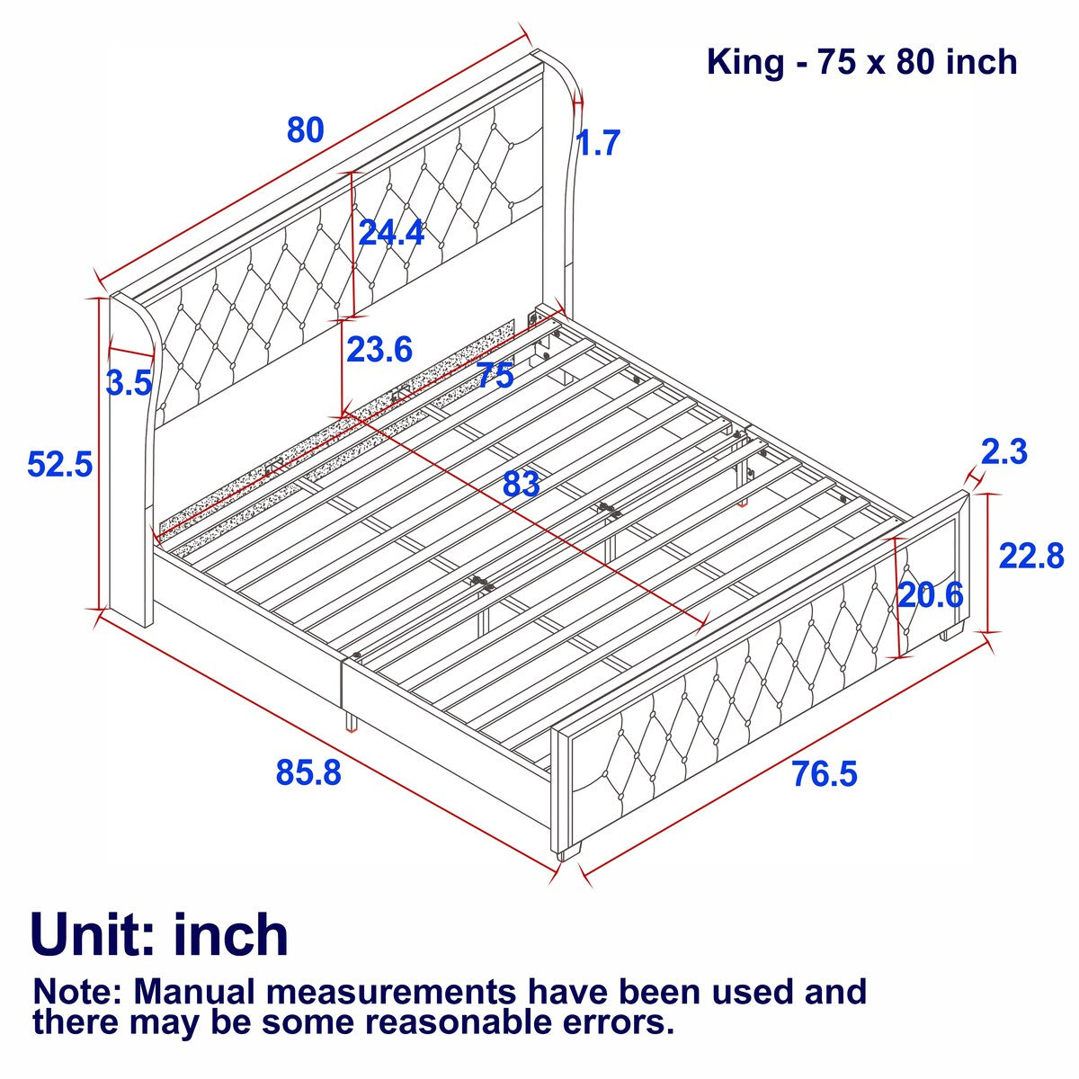 King Platform Bed Frame with Adjustable Colorful Lighted Strip Headboard