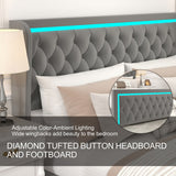King Platform Bed Frame with Adjustable Colorful Lighted Strip Headboard