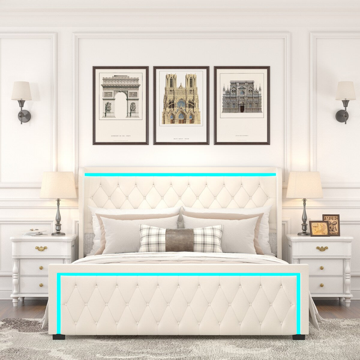 King Platform Bed Frame with Adjustable Colorful Lighted Strip Headboard