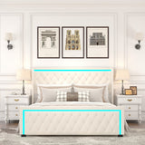 King Platform Bed Frame with Adjustable Colorful Lighted Strip Headboard