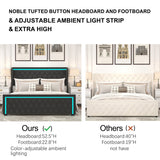 King Platform Bed Frame with Adjustable Colorful Lighted Strip Headboard