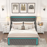 King Platform Bed Frame with Adjustable Colorful Lighted Strip Headboard