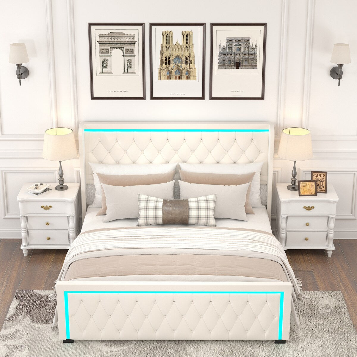 King Platform Bed Frame with Adjustable Colorful Lighted Strip Headboard