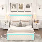 King Platform Bed Frame with Adjustable Colorful Lighted Strip Headboard