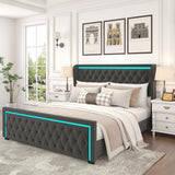 King Platform Bed Frame with Adjustable Colorful Lighted Strip Headboard