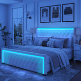 King Platform Bed Frame with Adjustable Colorful Lighted Strip Headboard