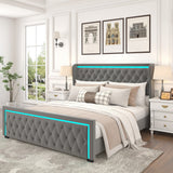 King Platform Bed Frame with Adjustable Colorful Lighted Strip Headboard