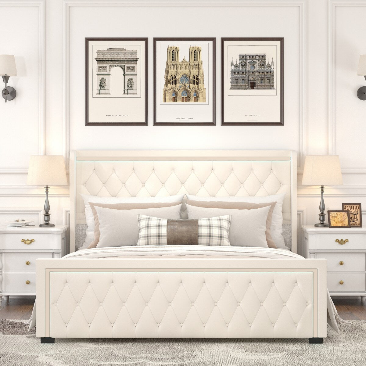 King Platform Bed Frame with Adjustable Colorful Lighted Strip Headboard