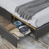 King Platform Bed w/ Steamed Bread Shaped Headboard & Drawer, Black