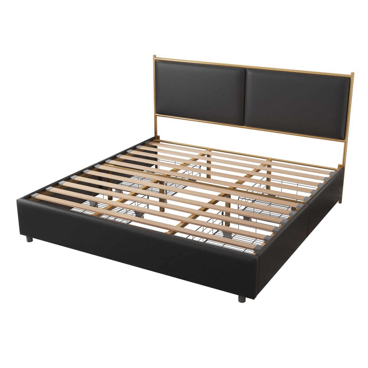 King Platform Bed w/ Steamed Bread Shaped Headboard & Drawer, Black