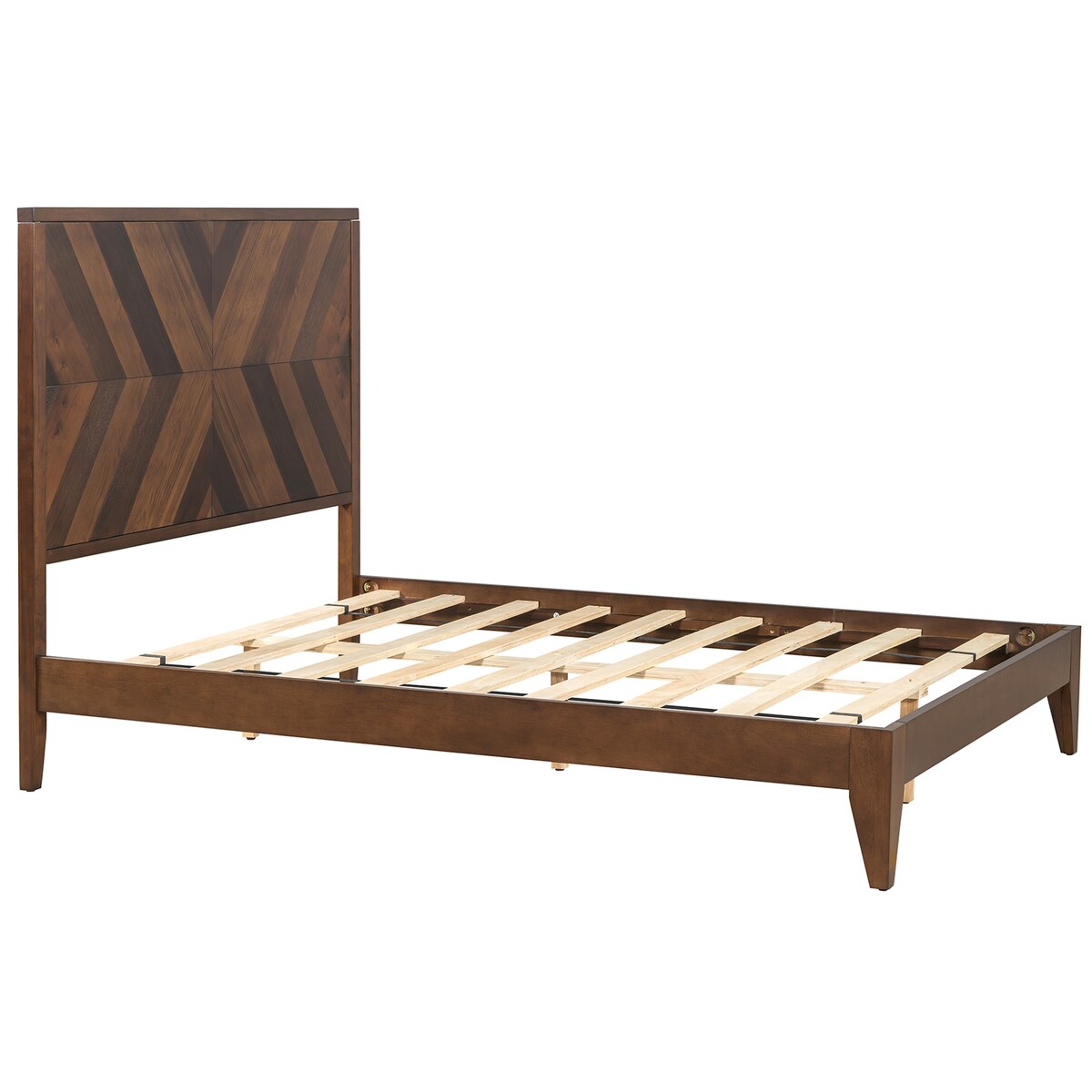 King/Queen/Full Walnut Platform Bed with Slat Supports for Bedroom