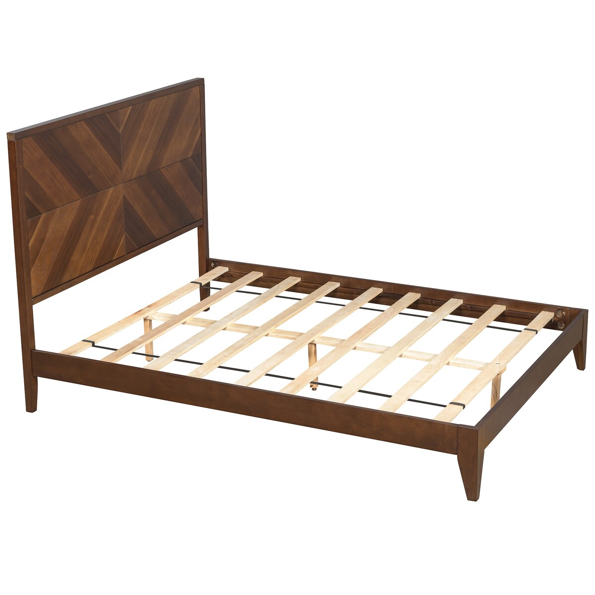 King/Queen/Full Walnut Platform Bed with Slat Supports for Bedroom
