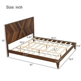 King/Queen/Full Walnut Platform Bed with Slat Supports for Bedroom