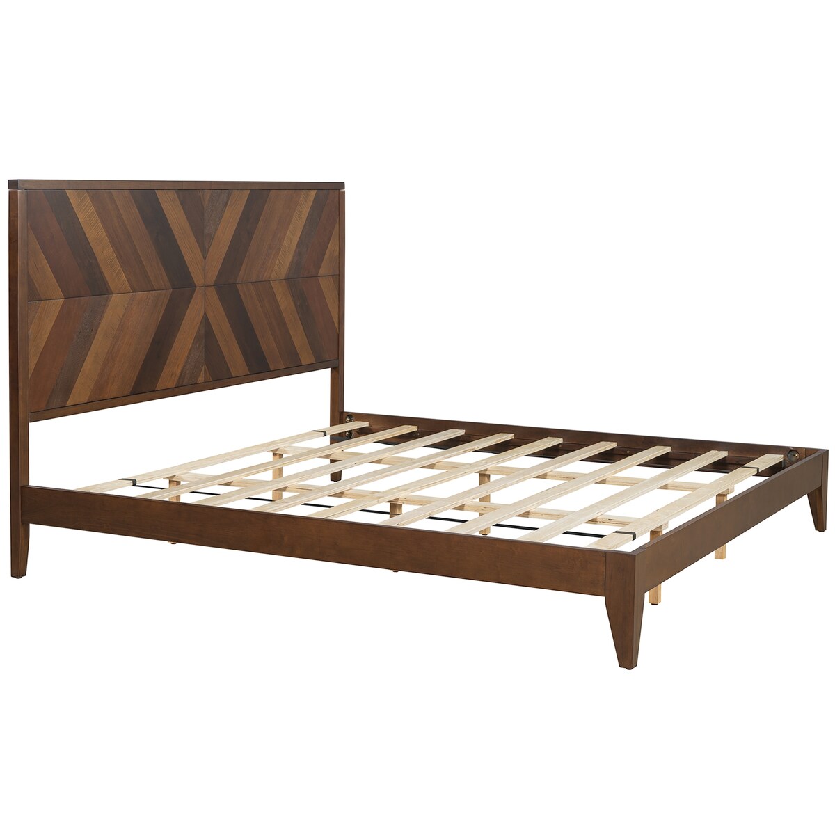 King/Queen/Full Walnut Platform Bed with Slat Supports for Bedroom
