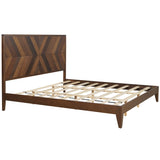 King/Queen/Full Walnut Platform Bed with Slat Supports for Bedroom