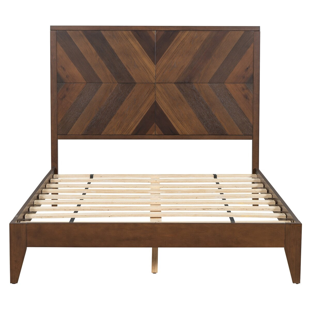 King/Queen/Full Walnut Platform Bed with Slat Supports for Bedroom