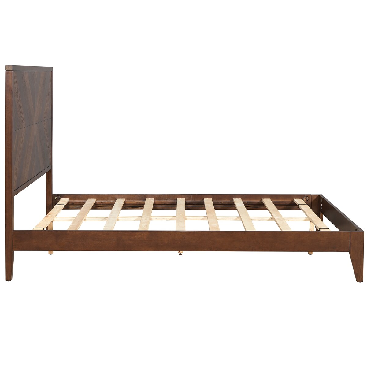 King/Queen/Full Walnut Platform Bed with Slat Supports for Bedroom