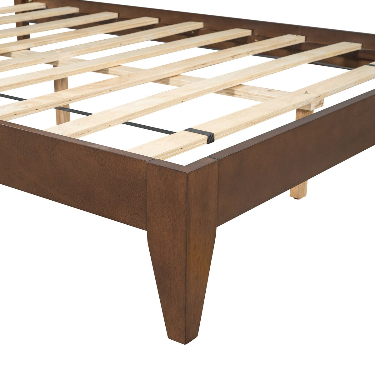 King/Queen/Full Walnut Platform Bed with Slat Supports for Bedroom