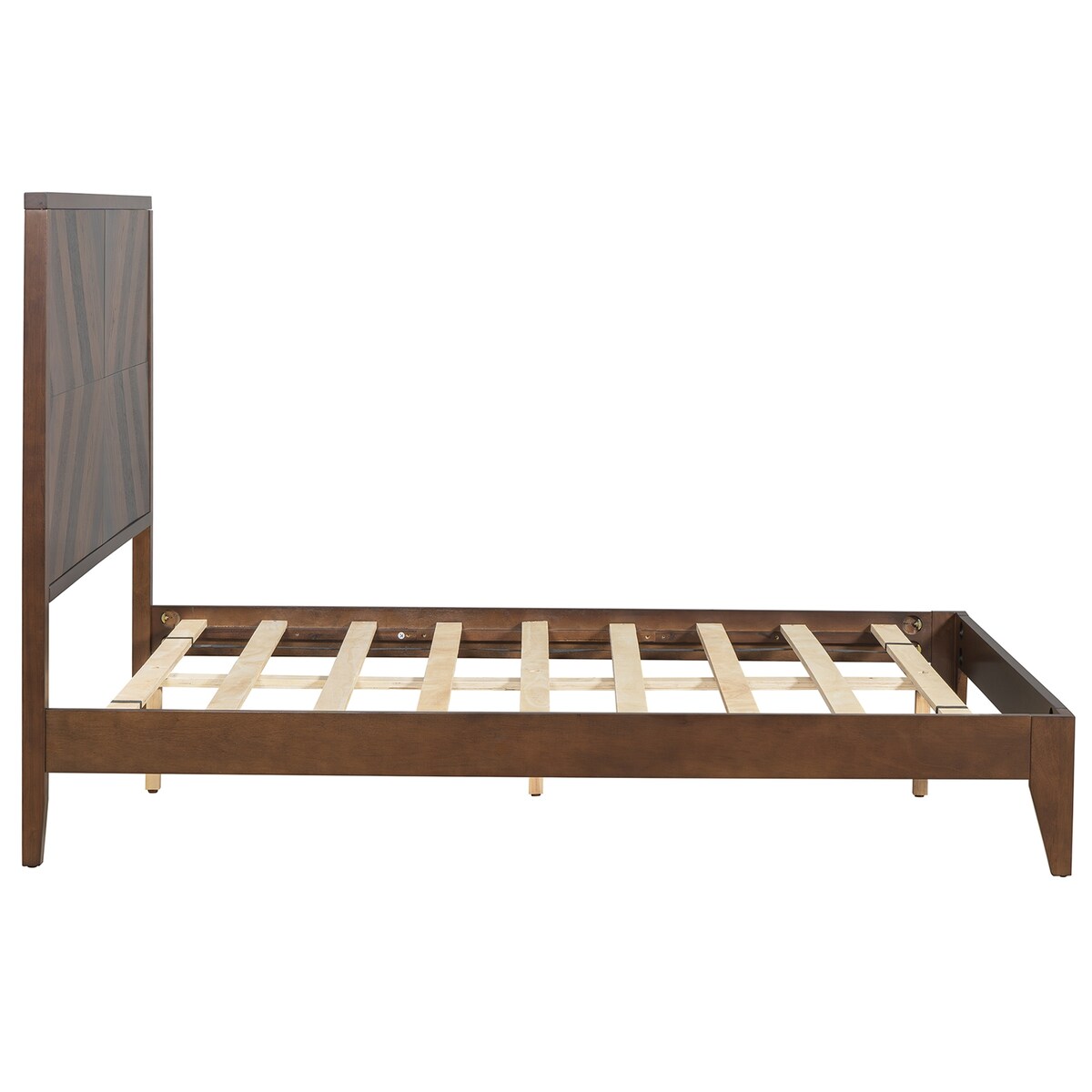 King/Queen/Full Walnut Platform Bed with Slat Supports for Bedroom