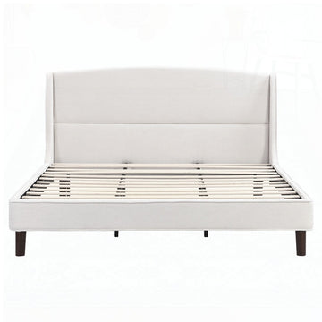 King Size Bed Frame Upholstered Platform Bed with Wingback Headboard