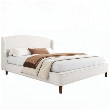 King Size Bed Frame Upholstered Platform Bed with Wingback Headboard