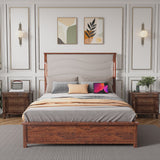 King Size Bed Frame with Upholstered Headboard, King Bed Frame with Charging Station and LED Lights, Wood Slats, Dark Gray Linen