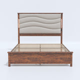 King Size Bed Frame with Upholstered Headboard, King Bed Frame with Charging Station and LED Lights, Wood Slats, Dark Gray Linen