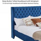 King Size Button Upholstered Tufted Headboard Wood Slat Suppor Wingback Velvet Bed