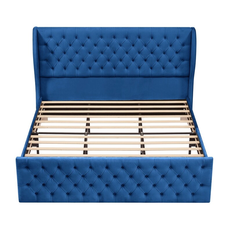 King Size Button Upholstered Tufted Headboard Wood Slat Suppor Wingback Velvet Bed