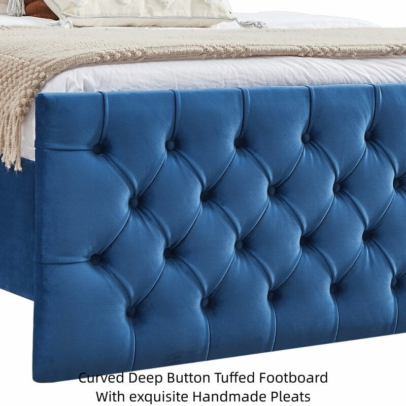 King Size Button Upholstered Tufted Headboard Wood Slat Suppor Wingback Velvet Bed
