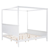 King Size Canopy Platform Bed with Headboard and Footboard, White