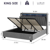 King Size Lift Storage Bed Platform Bed with LED Lights,Storage Headboard