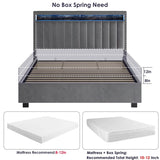 King Size Lift Storage Bed Platform Bed with LED Lights,Storage Headboard