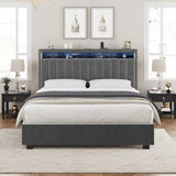 King Size Lift Storage Bed Platform Bed with LED Lights,Storage Headboard