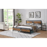 King Size Metal Platform Bed Frame with Wood Headboard and Footboard, Heavy Duty Mattress Foundation with Slat Support