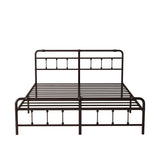 King Size Metal Platform Bed With Victorian Style Wrought Iron-Art Headboard And Footboard