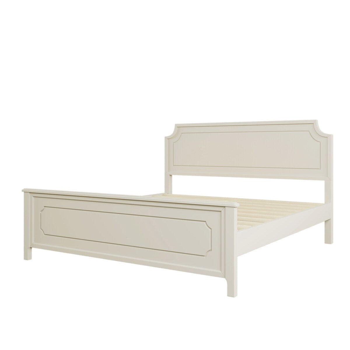 King Size Milky White Solid Rubber Wood Platform Bed with Wood Slat Support for Bedroom, No Box Spring Required, White