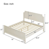 King Size Milky White Solid Rubber Wood Platform Bed with Wood Slat Support for Bedroom, No Box Spring Required, White