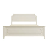 King Size Milky White Solid Rubber Wood Platform Bed with Wood Slat Support for Bedroom, No Box Spring Required, White