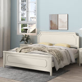 King Size Milky White Solid Rubber Wood Platform Bed with Wood Slat Support for Bedroom, No Box Spring Required, White