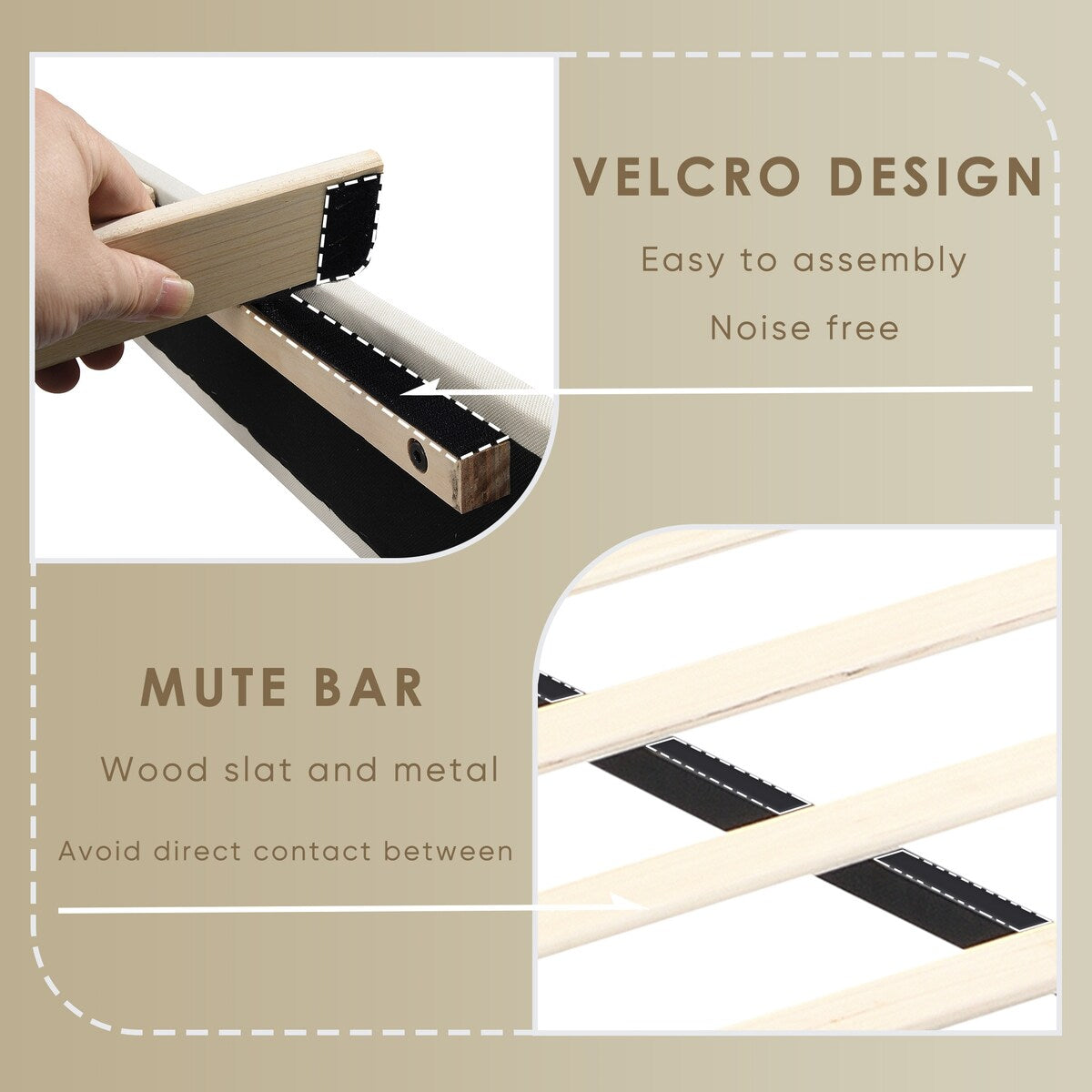 King Size Platform Bed Frame with Fabric Upholstered Headboard and Wooden Slats,No Box Spring Needed/Easy Assembly